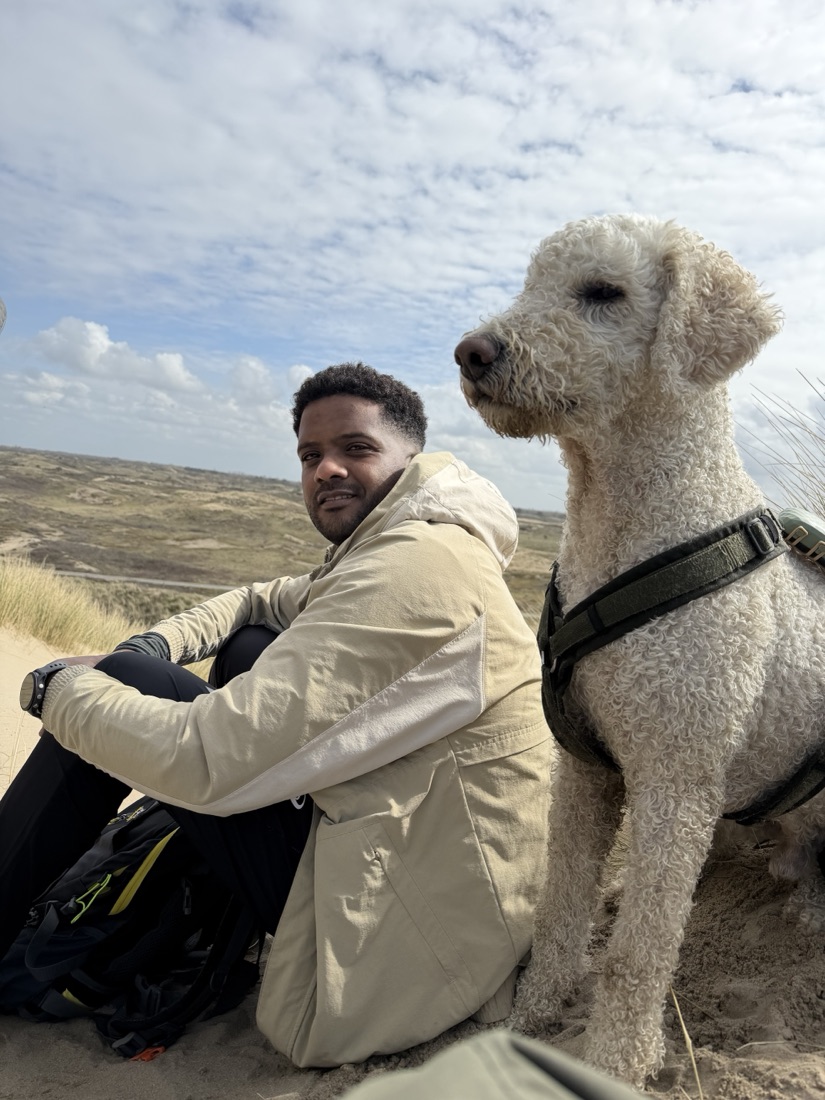A friend and the dog at the coast